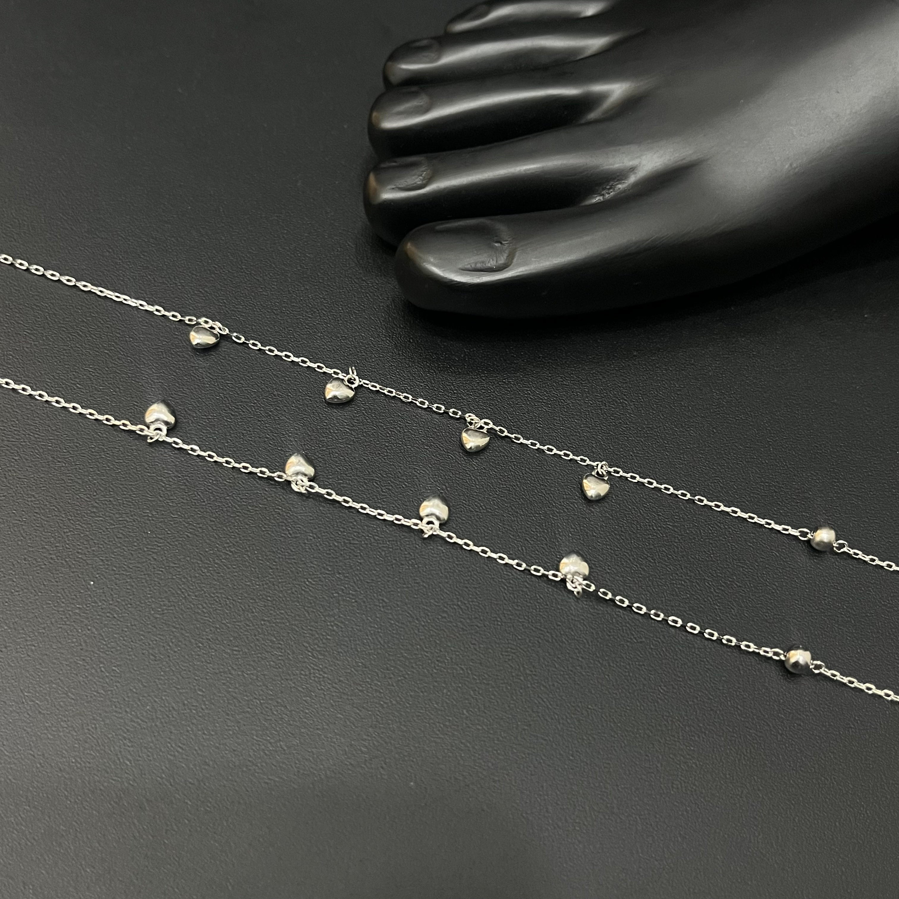 Silver Ladies Anklet Heart Charms