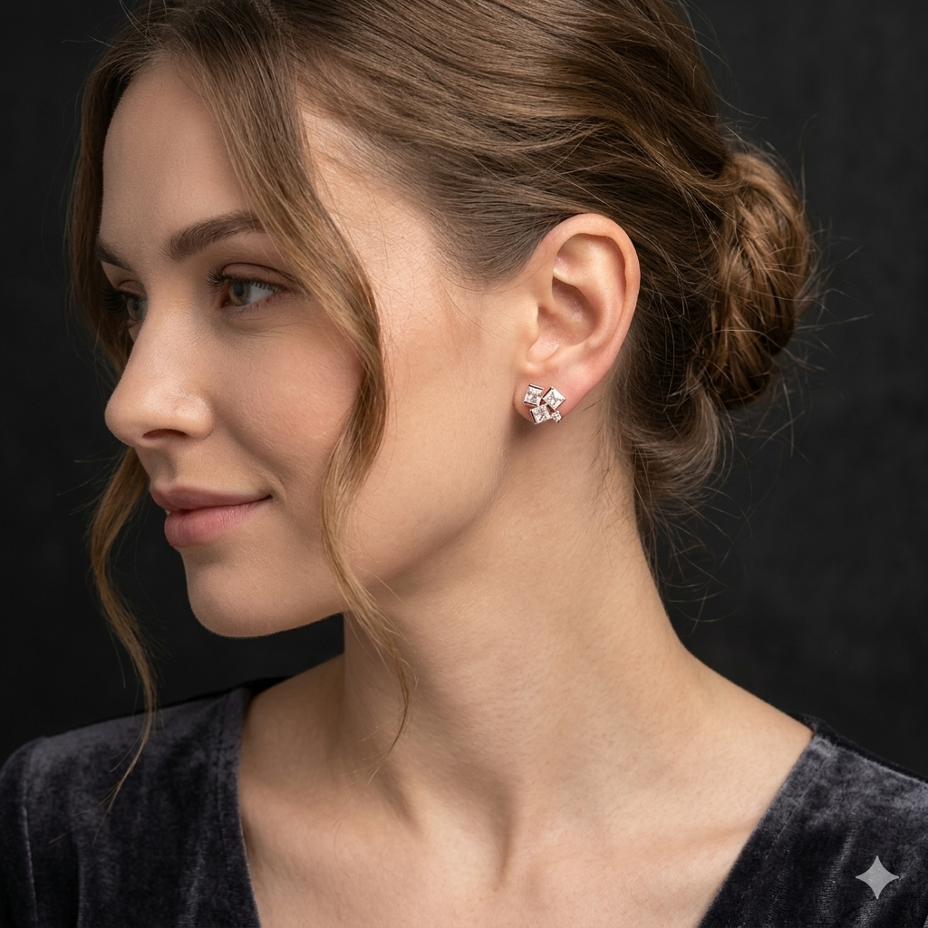 Silver Ladies Stud White Square RG