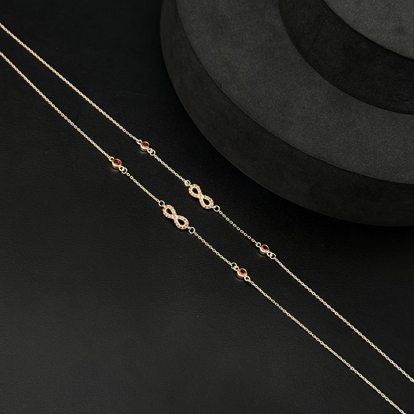 Silver Ladies Anklet_Red Stone & Infinty RG