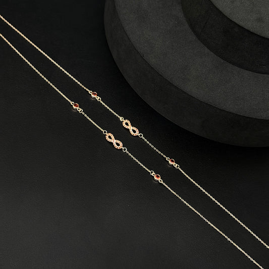 Silver Ladies Anklet_Red Stone & Infinty RG