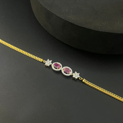 Silver Ladies Bracelet Gold Finished Ruby Cut