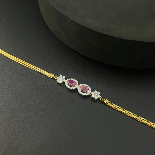Silver Ladies Bracelet Gold Finished Ruby Cut