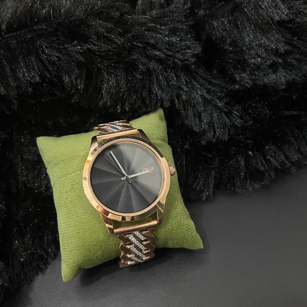 Silver Mens Watch Diamond Bezel Edges Rose Gold 925