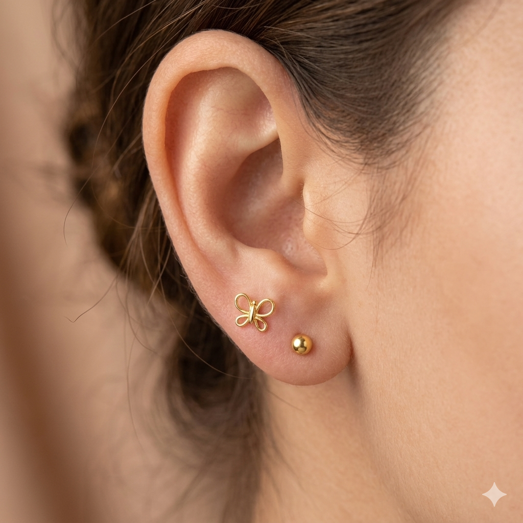 Gold Second stud Butterfly