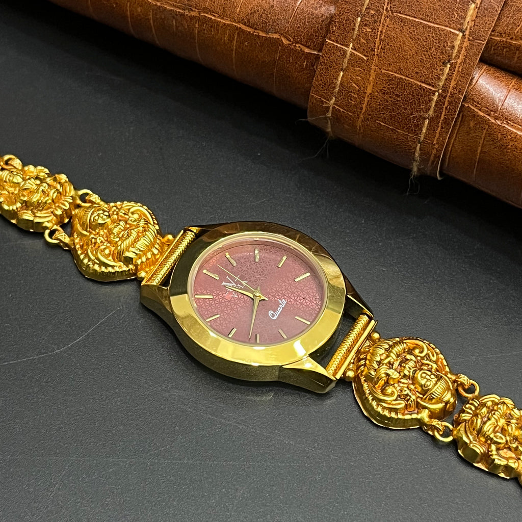 Silver Ladies Watch Antique Royal Lakshmi Red Stones Gold Finish M02 925