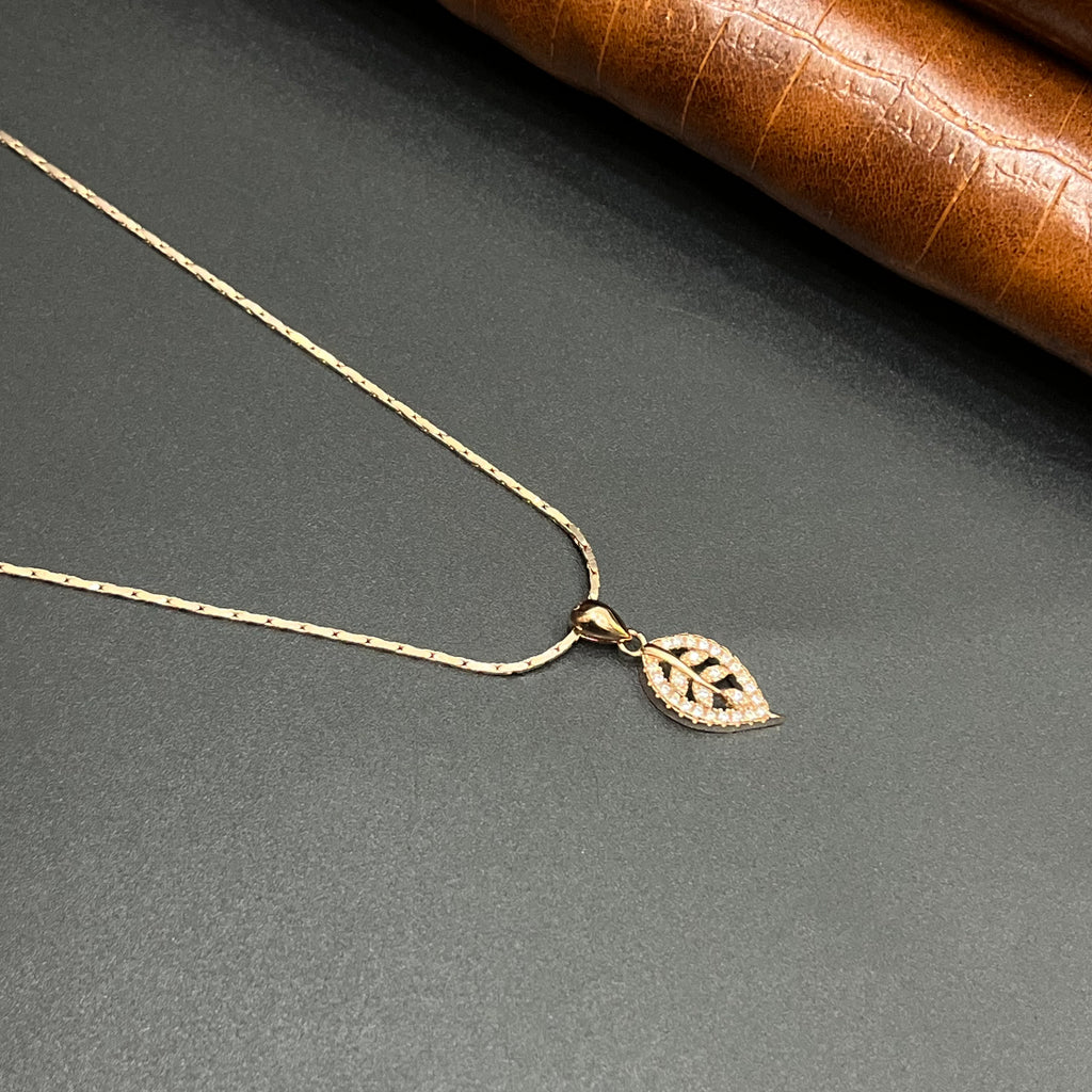 Silver Ladies Pendant Elegant Leaf Crystal Rose Gold 925