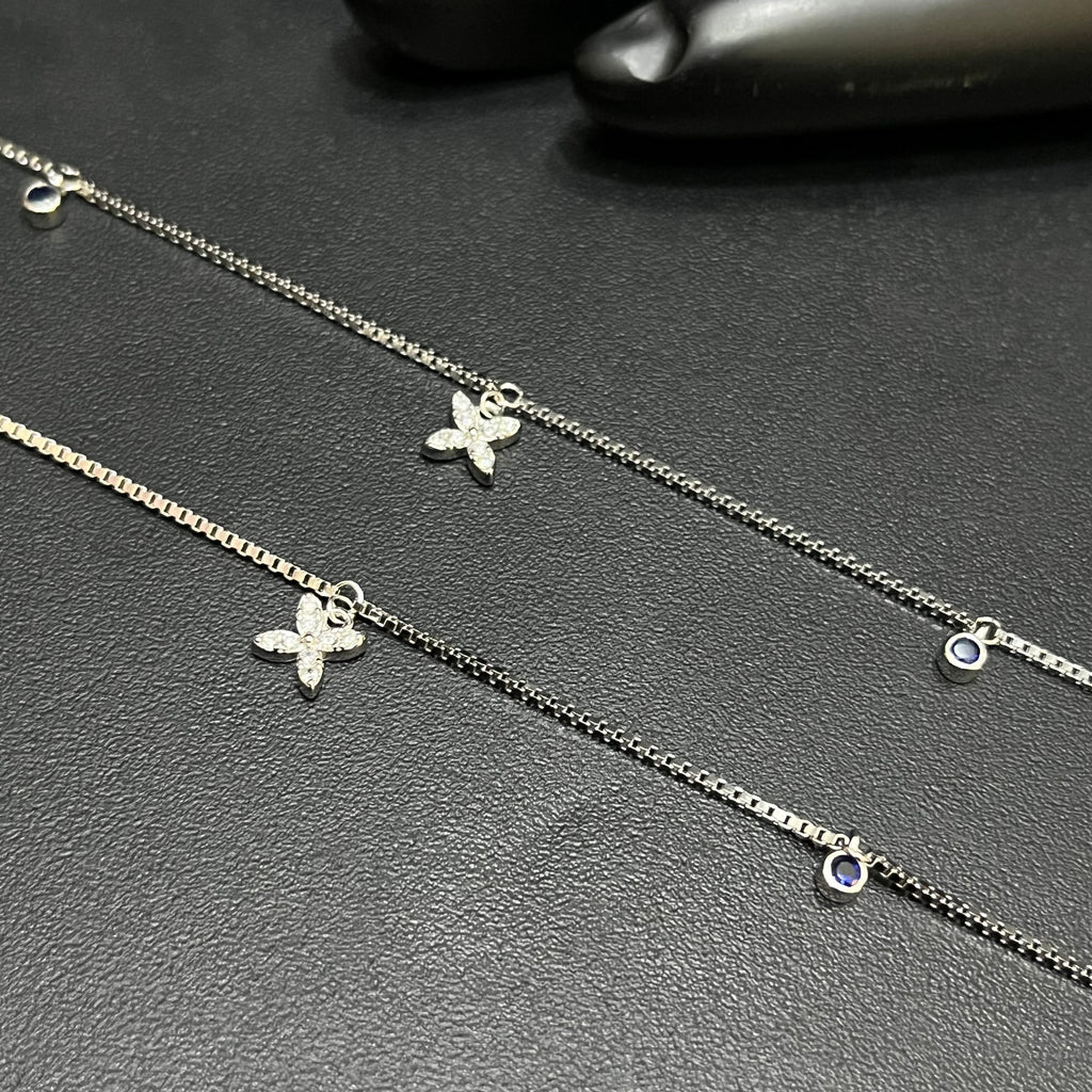Silver Ladies Anklet Butterfly Grace Blue Stone 925
