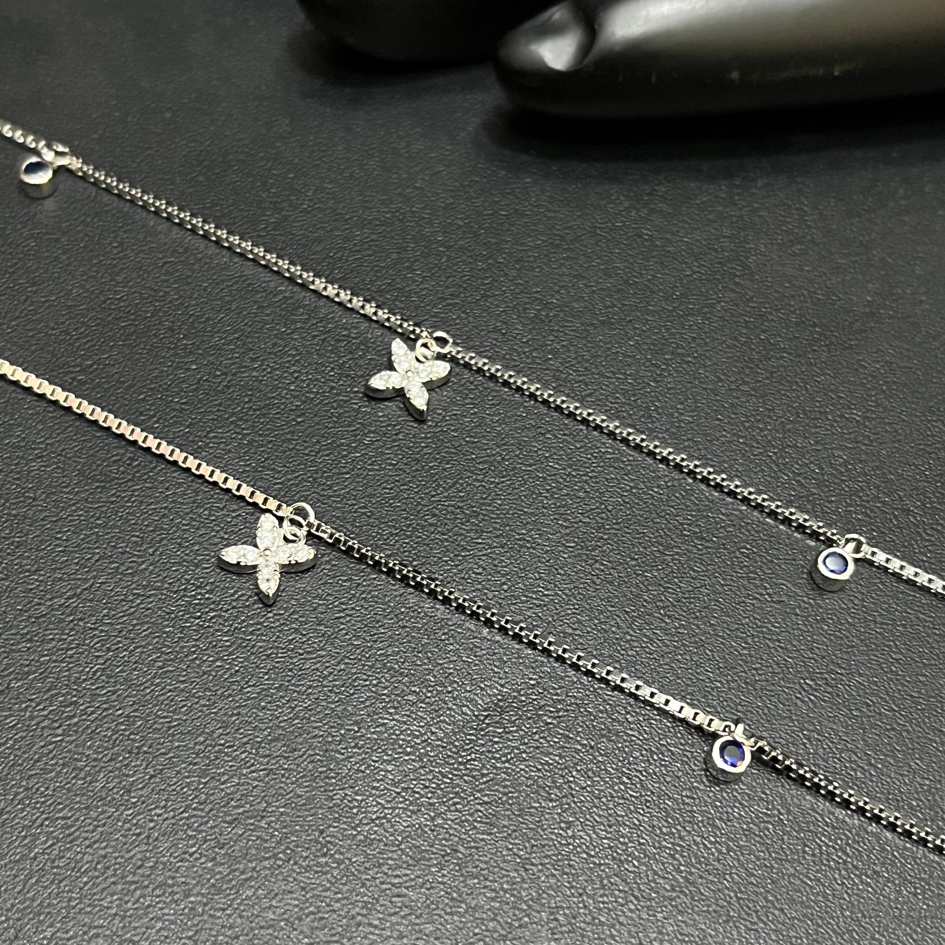 Silver Ladies Anklet Butterfly Grace Blue Stone 925