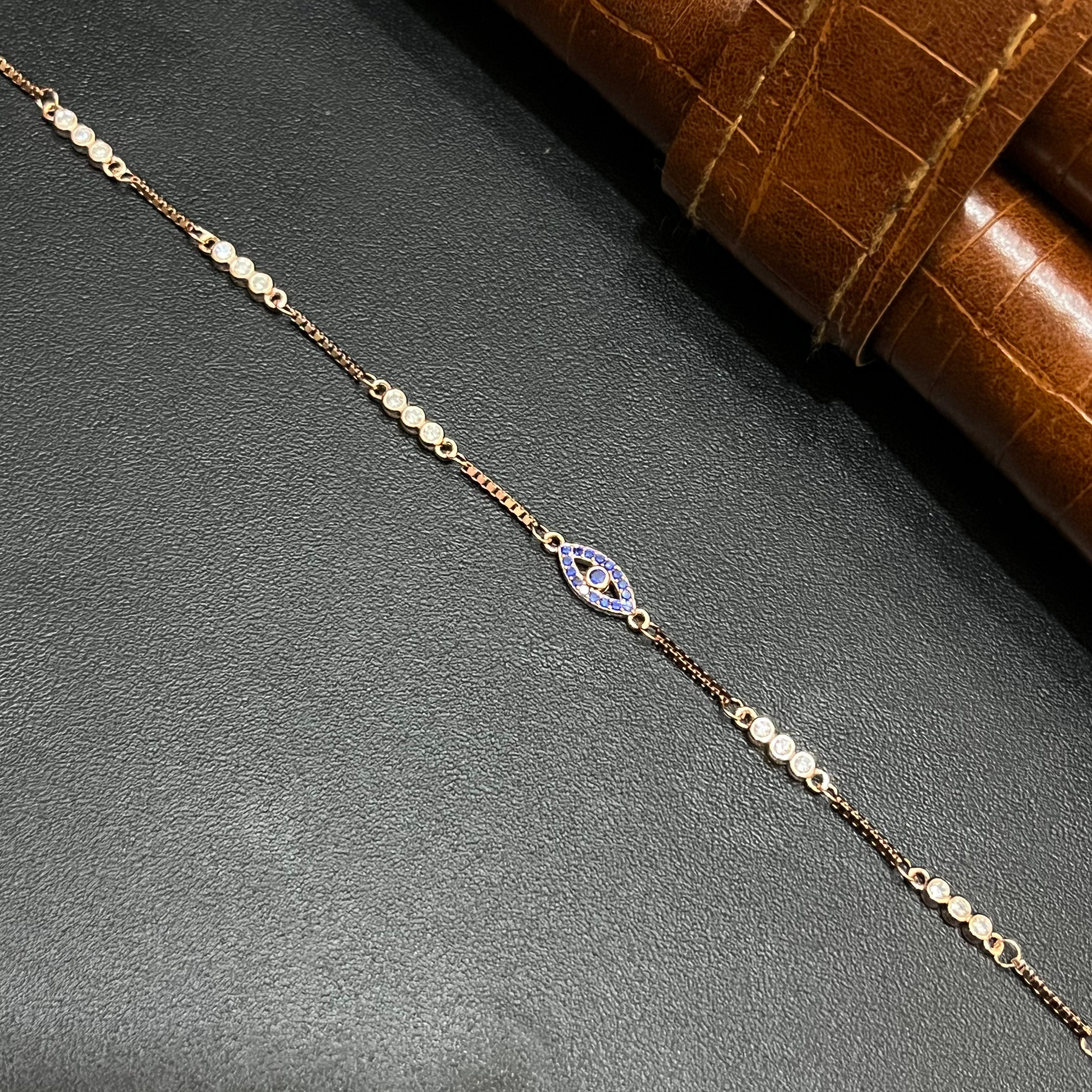 Silver Ladies Bracelet Blue Crystal Marquise Link Rose Gold 925