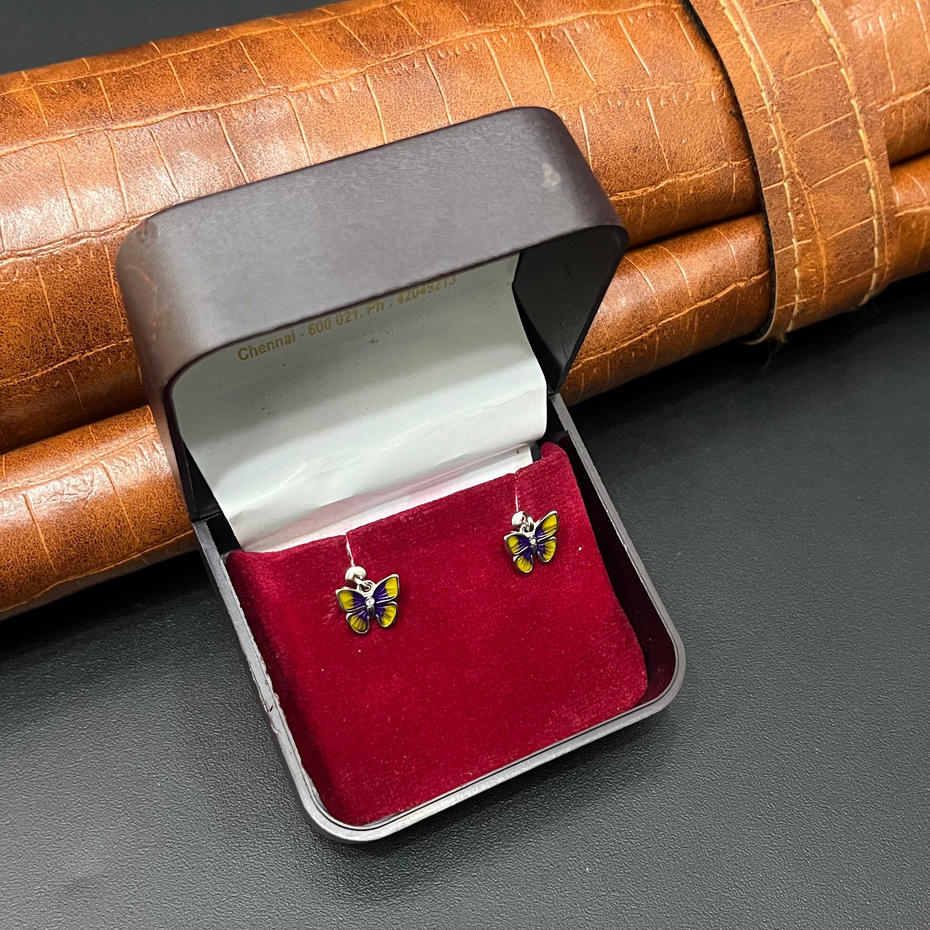 Silver Helix Studs Butterfly Orangeish Yellow