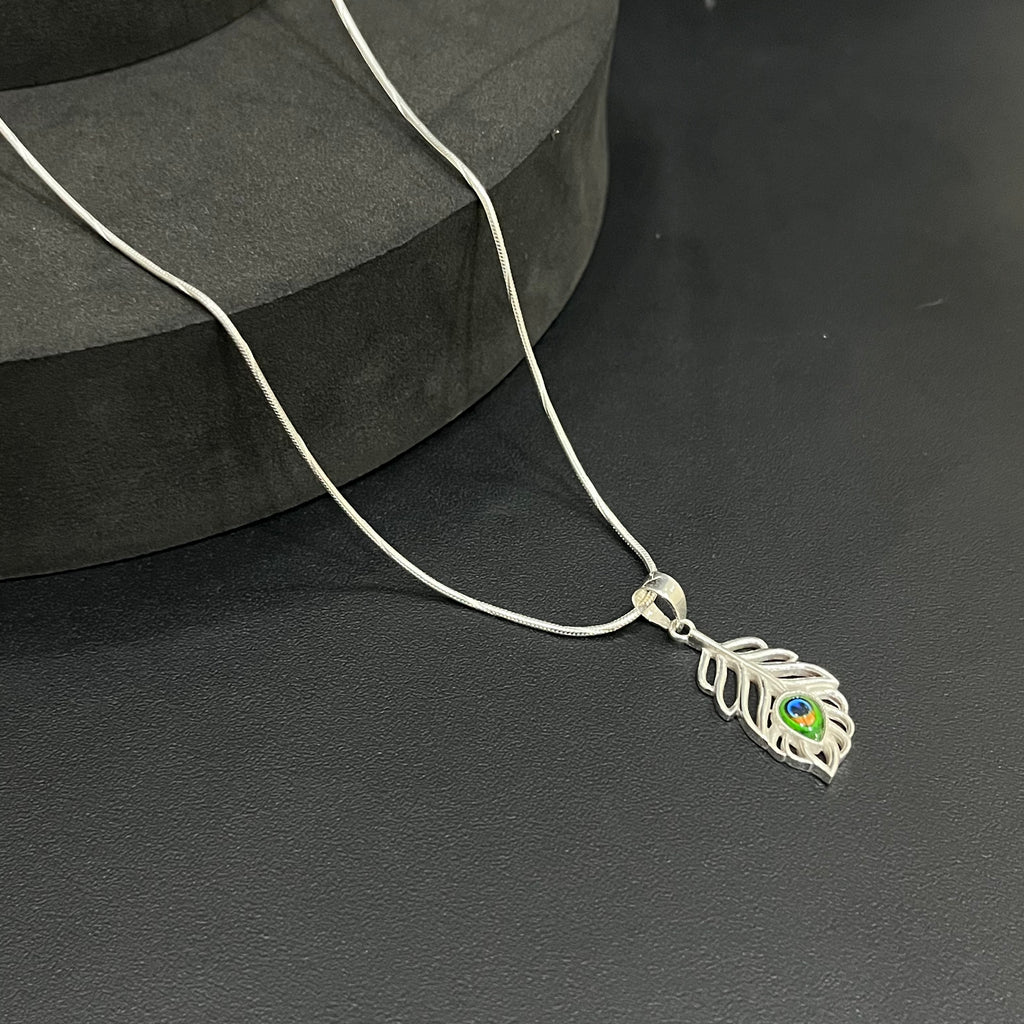 Silver Krishna Peacock Feather Pendant