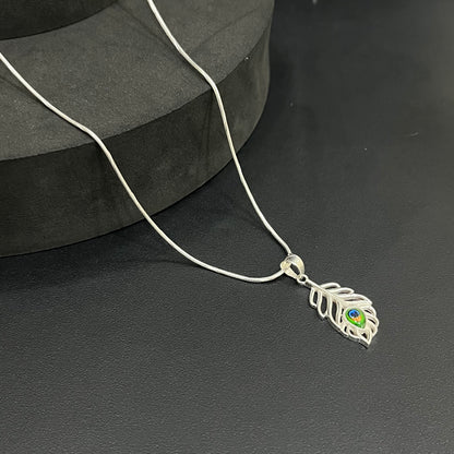 Silver Krishna Peacock Feather Pendant
