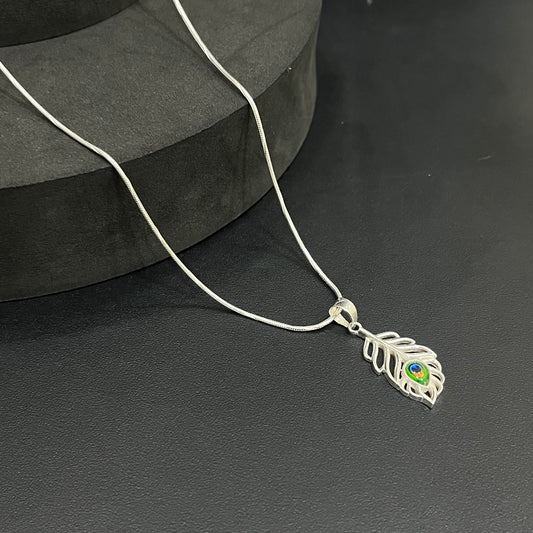 Silver Krishna Peacock Feather Pendant