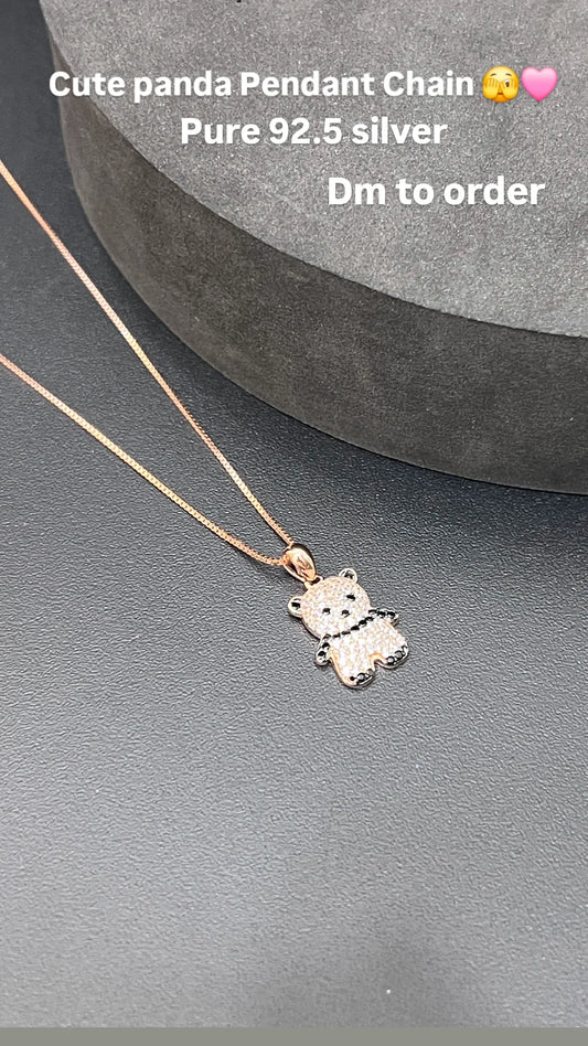 Silver Ladies Pendant Chain Teaddy Bear Crystal Rosegold