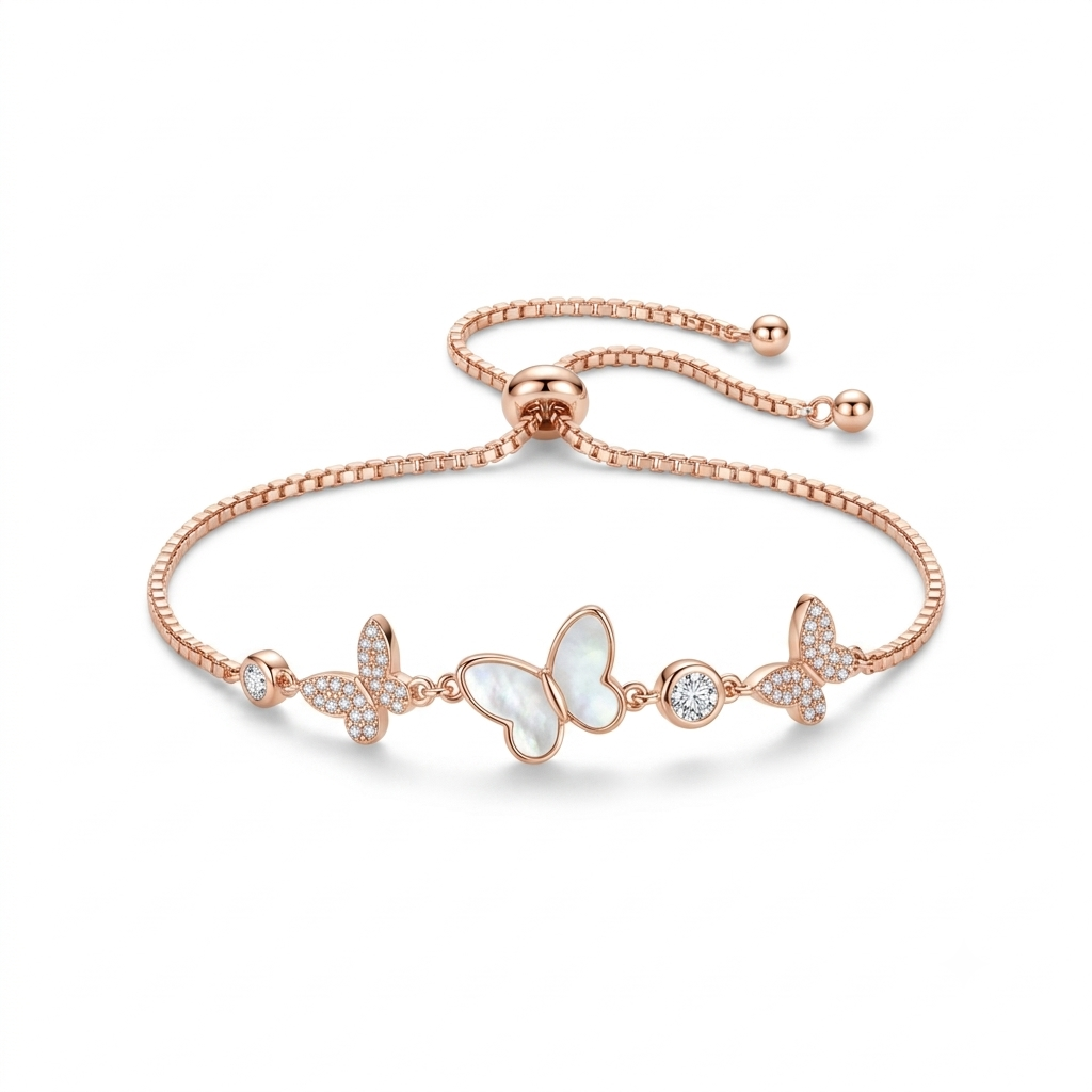 Silver Ladies Bracelet Floral Butterfly 2 Rose Gold 925