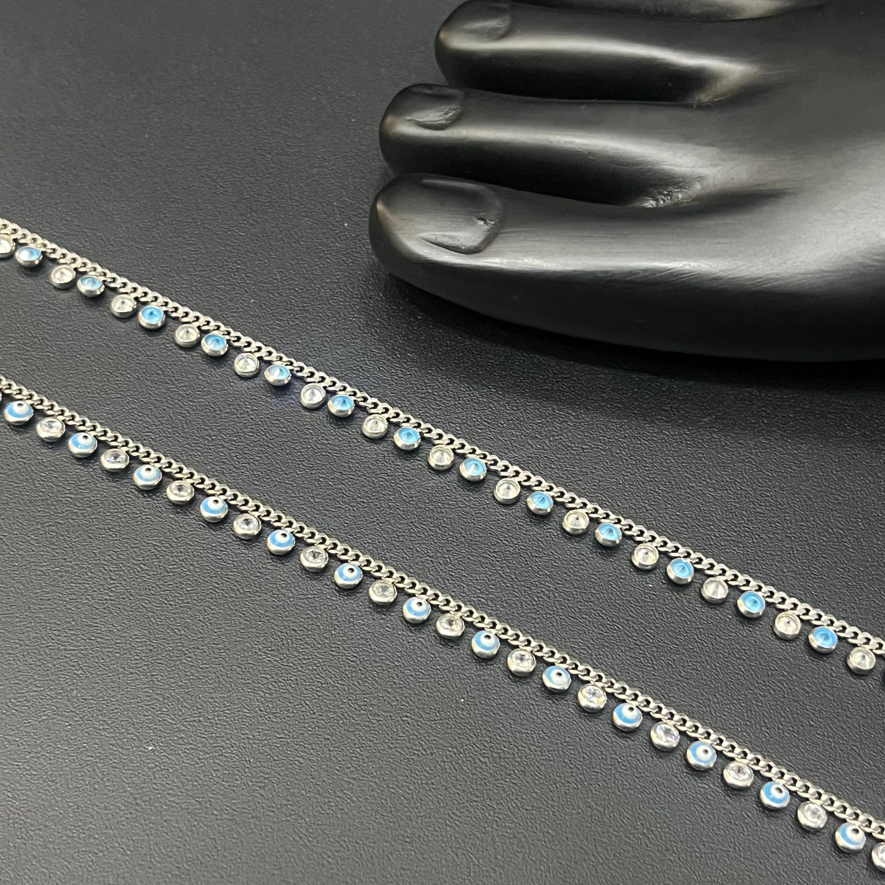 Silver Ladies Anklet Cz Droplets
