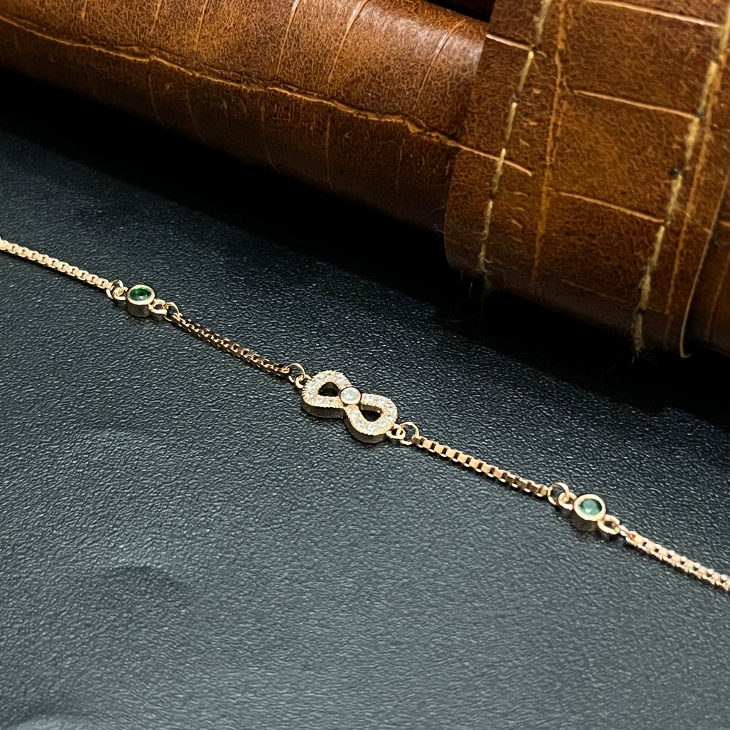 Silver Ladies Bracelet Triple Infinity Green Stone Rose Gold 925