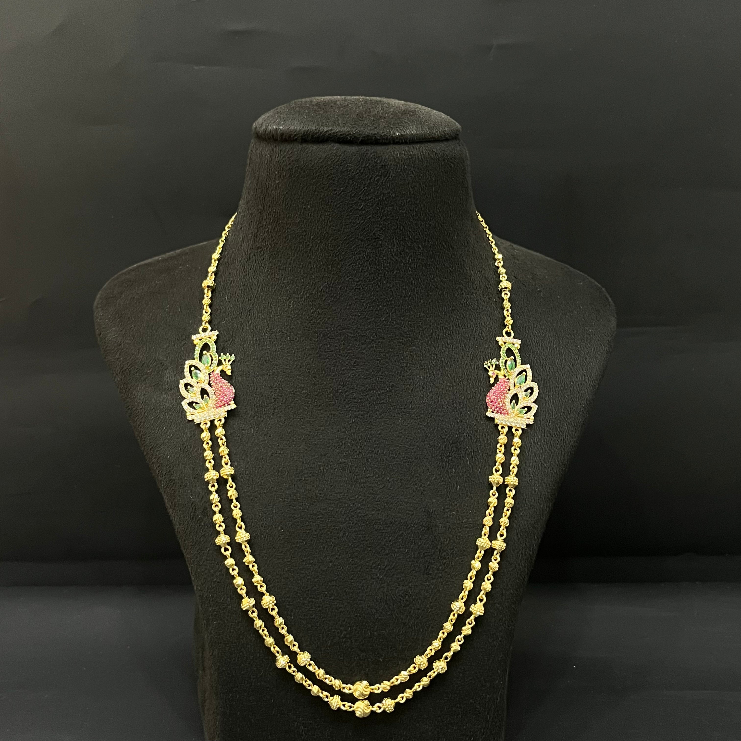 Silver Gold Finished Peacock Two Layer Chain Green Emerald