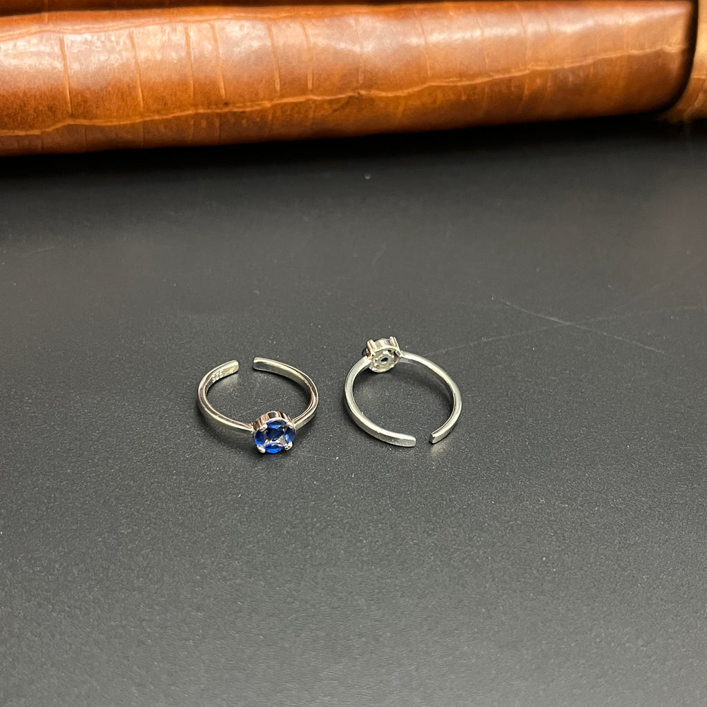Silver Ladies Toe Rings Blue Circle Stones 925
