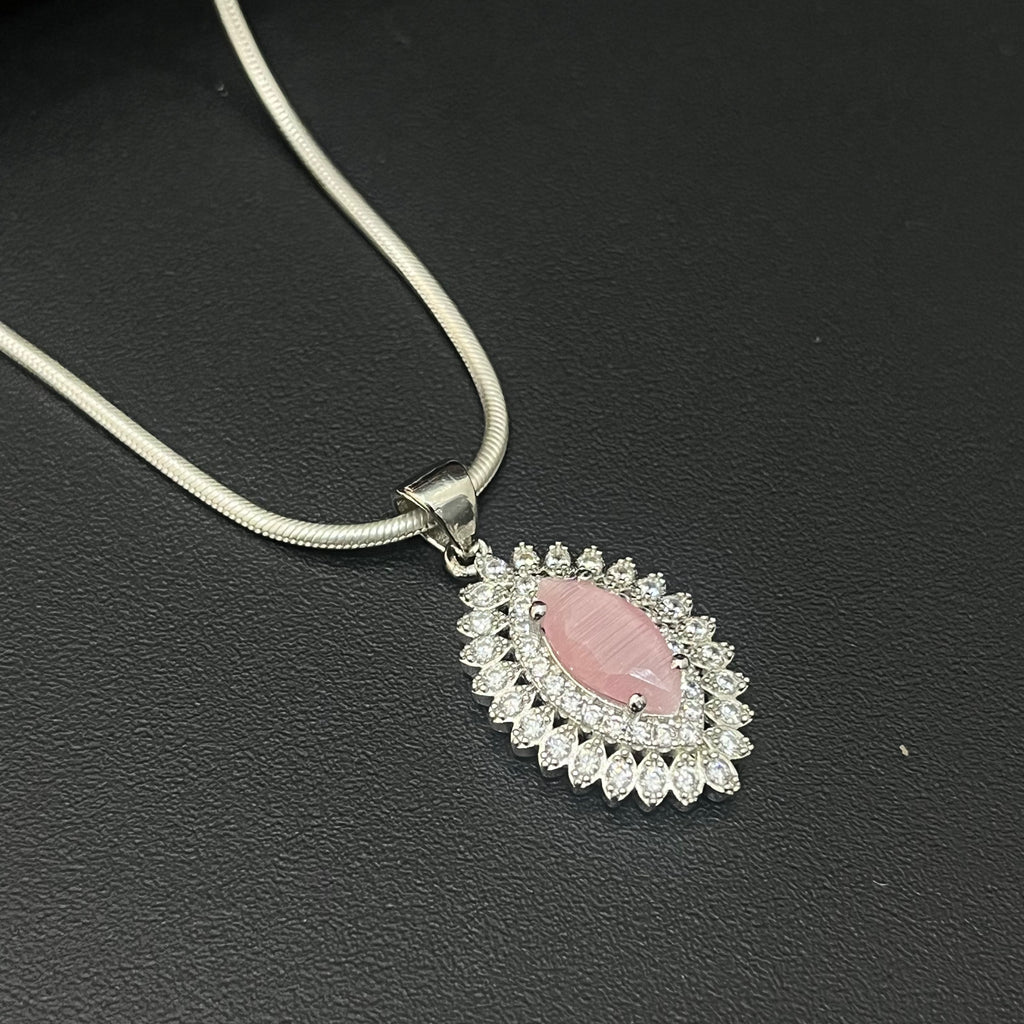 Silver Ladies Chain Oval Pink Mozzanite