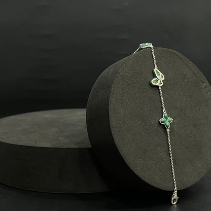 Silver Ladies Bracelet_Green Flower