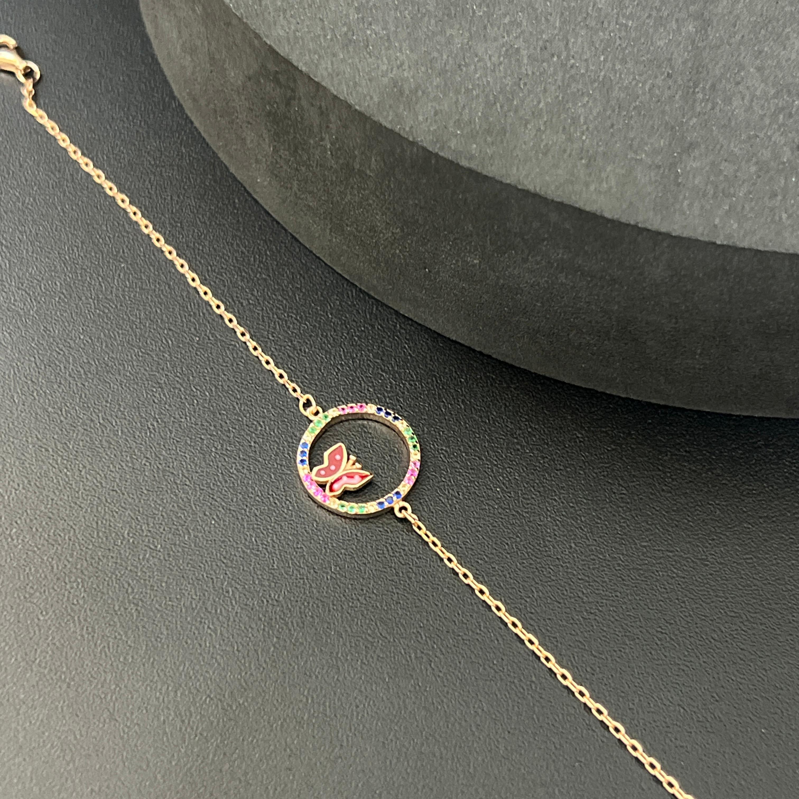 Ladies Bracelet Multi color Butterfly Rosegold