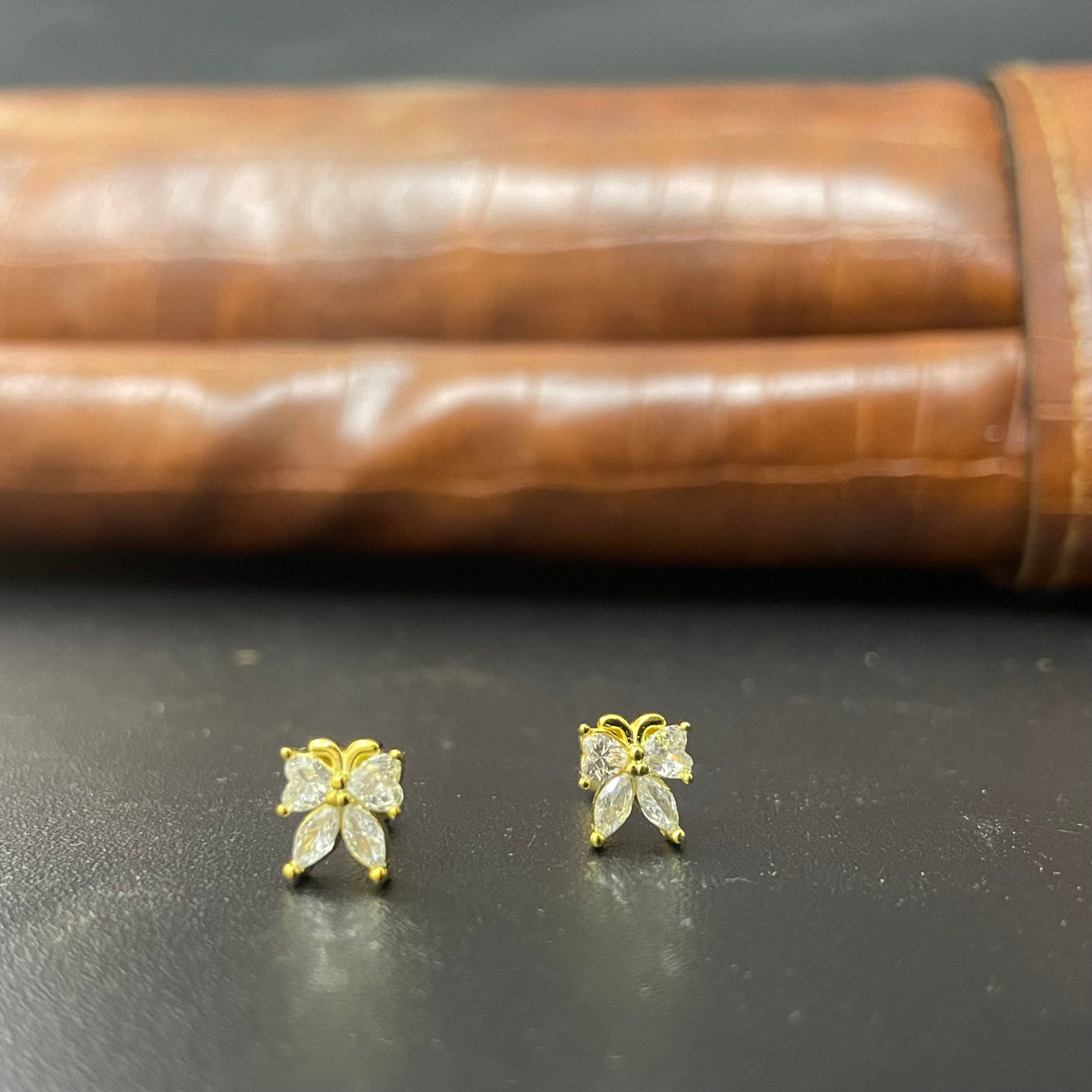 Silver Second Stud Bow Butterfly Gold Finished