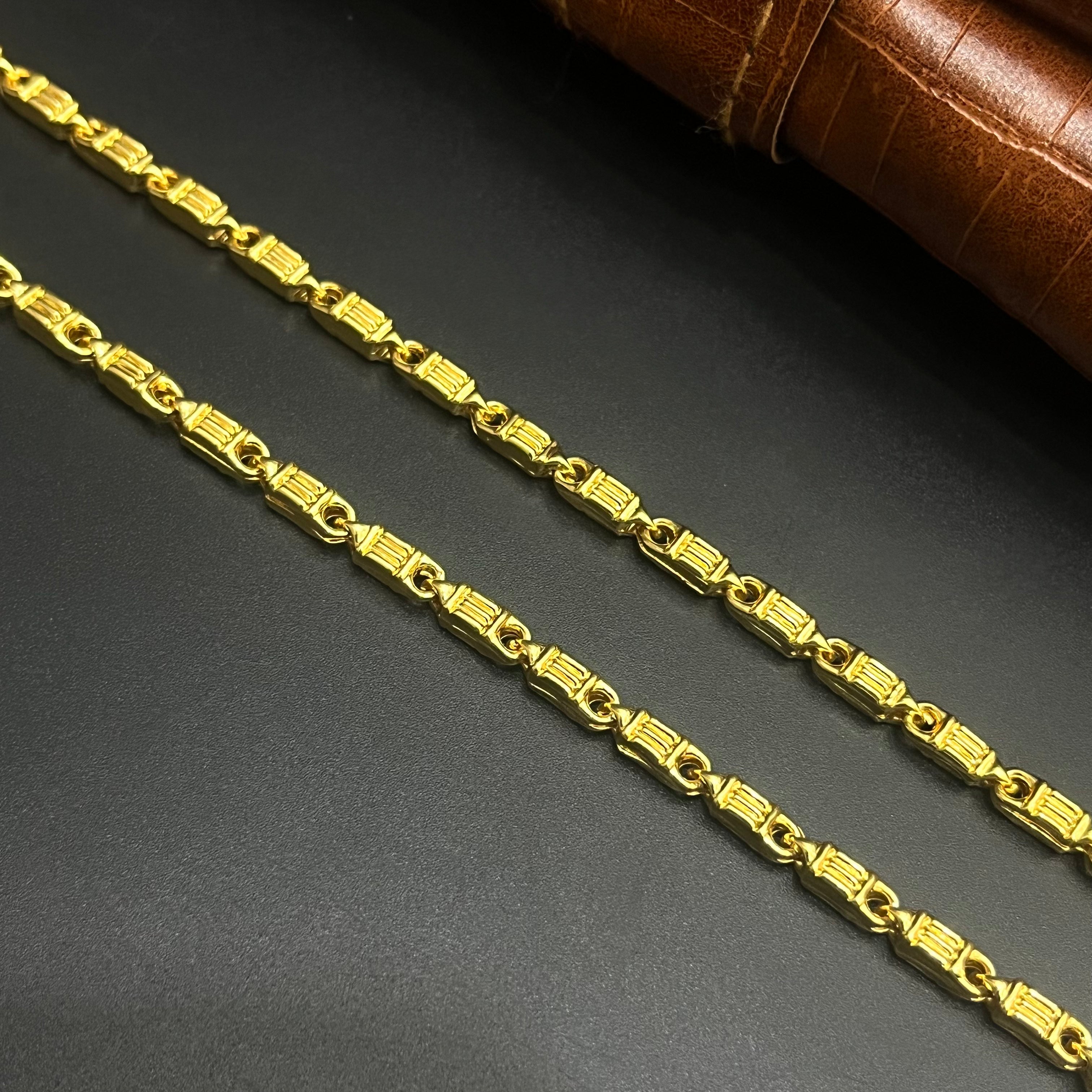 Silver Mens chain Luxury Textured Link Gold Finish 925