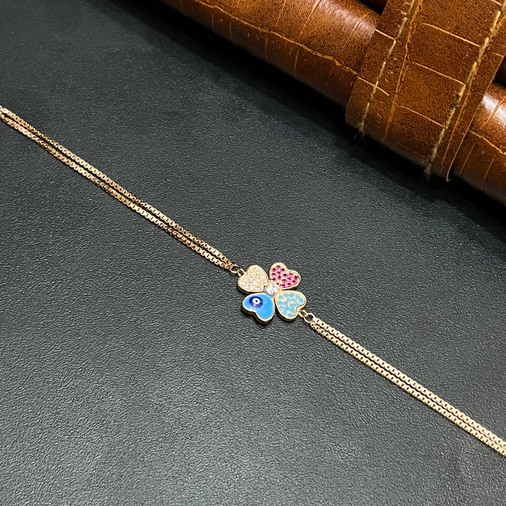 Silver Ladies Bracelet Multicolor Heart Charms Two Link  Rose Gold 925