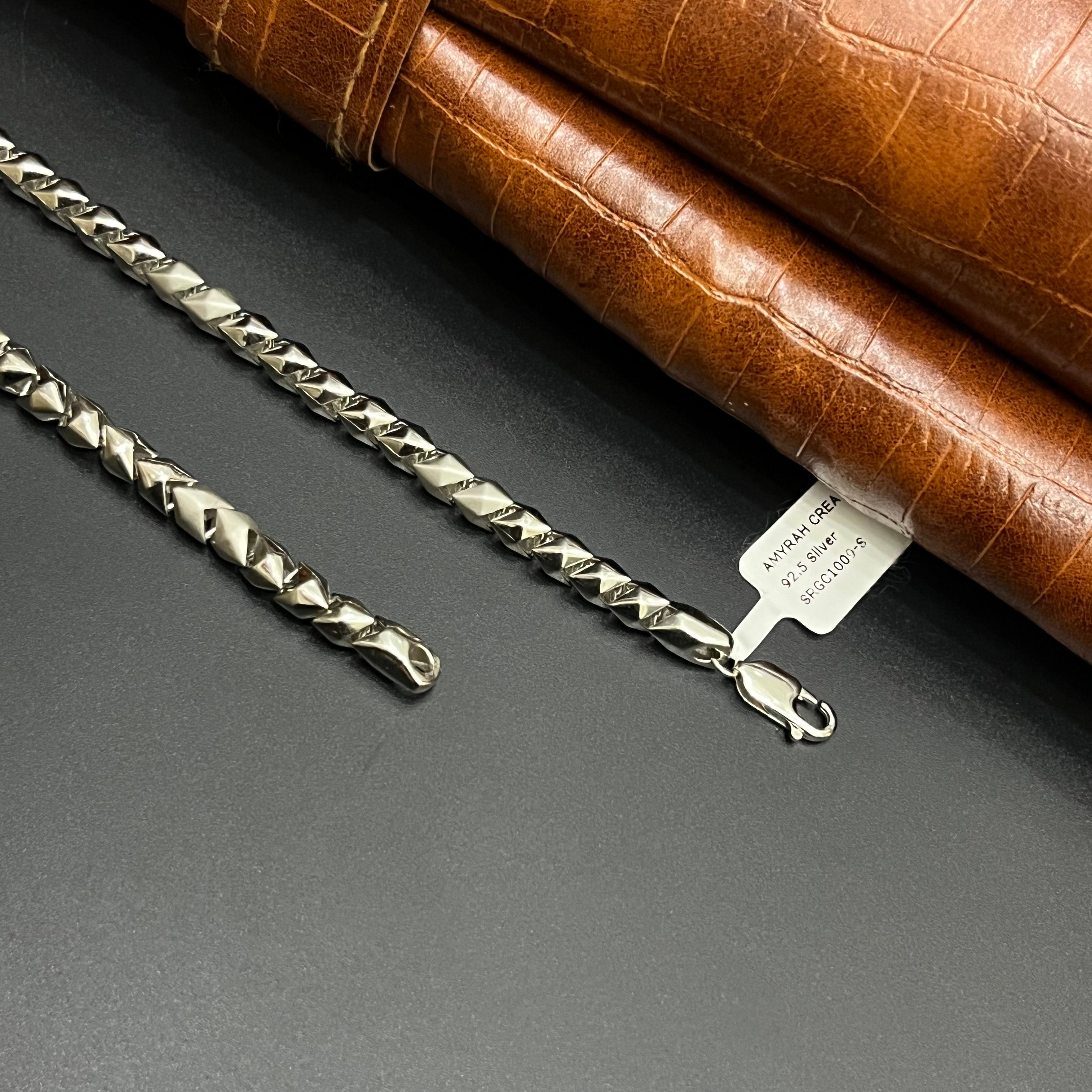 Silver Mens Chain Luxury Spiral Cut Mat Finish 925