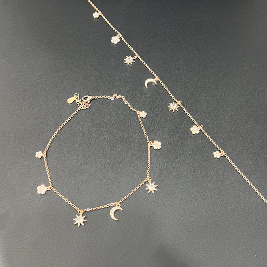 Ladies Anklet Sun & Moon Charms
