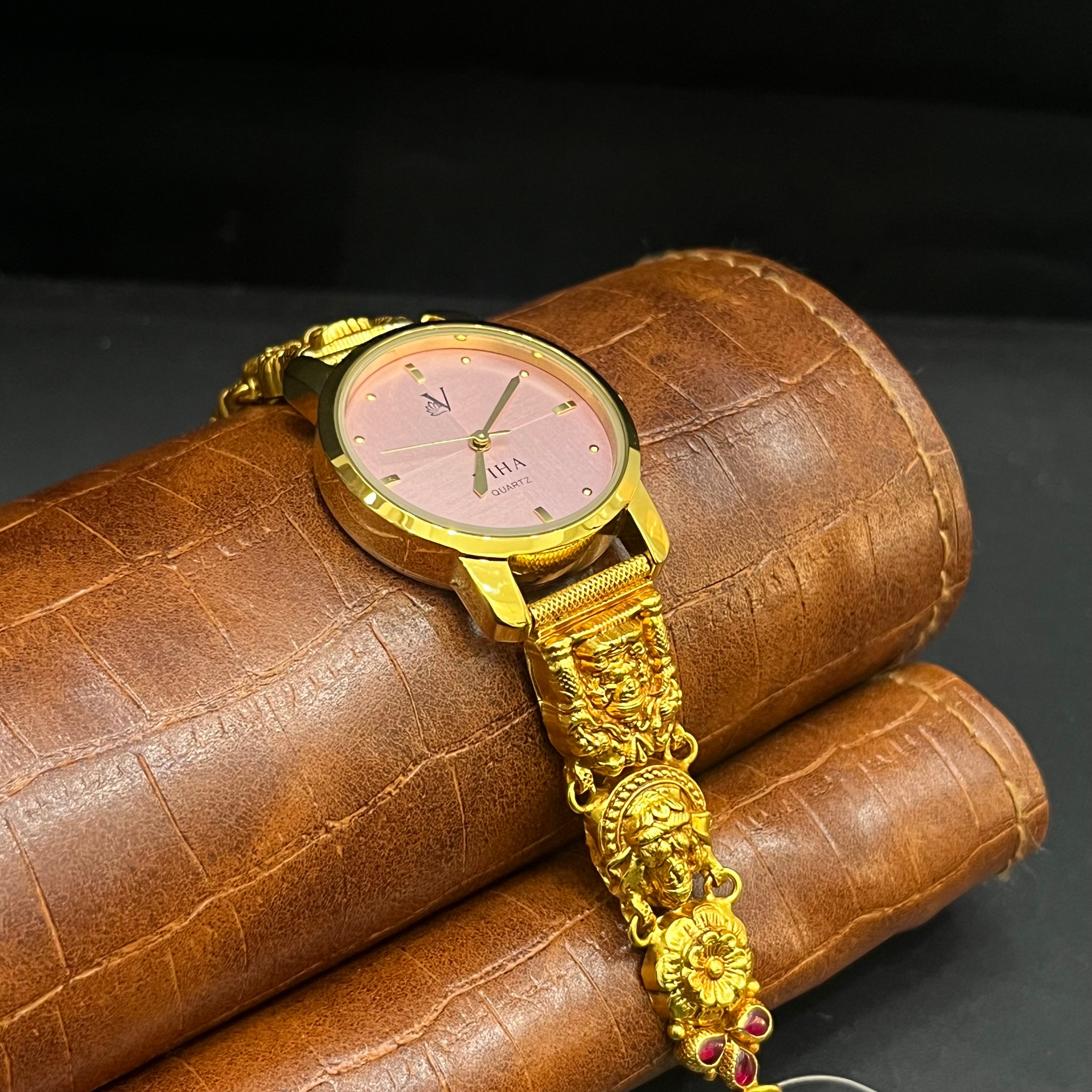 Silver Ladies Watch Antique Premium Divine Lakshmi Art Gold Finish 925