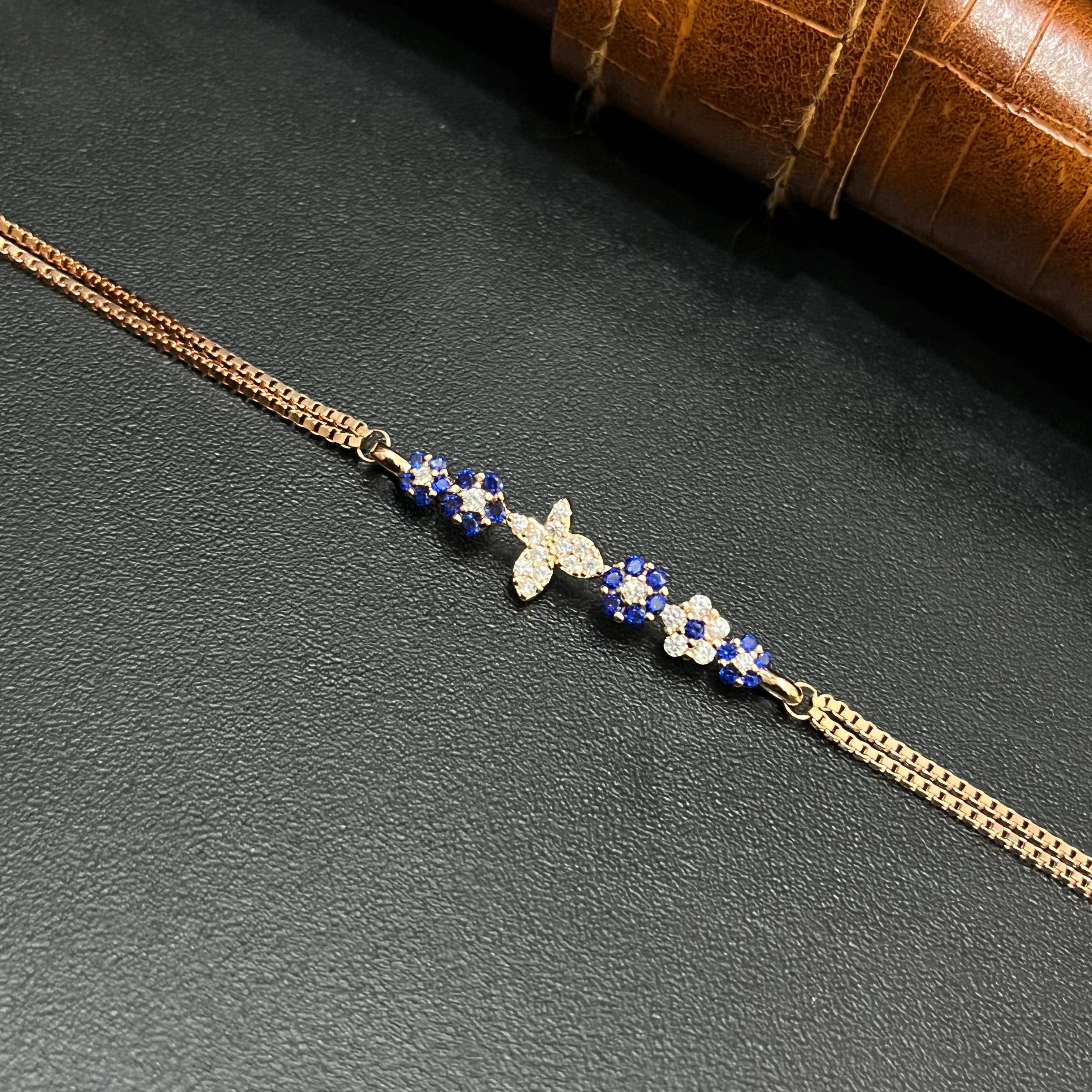 Silver Ladies Bracelet Butterfly Royale Blue Two Line Rose Gold 925