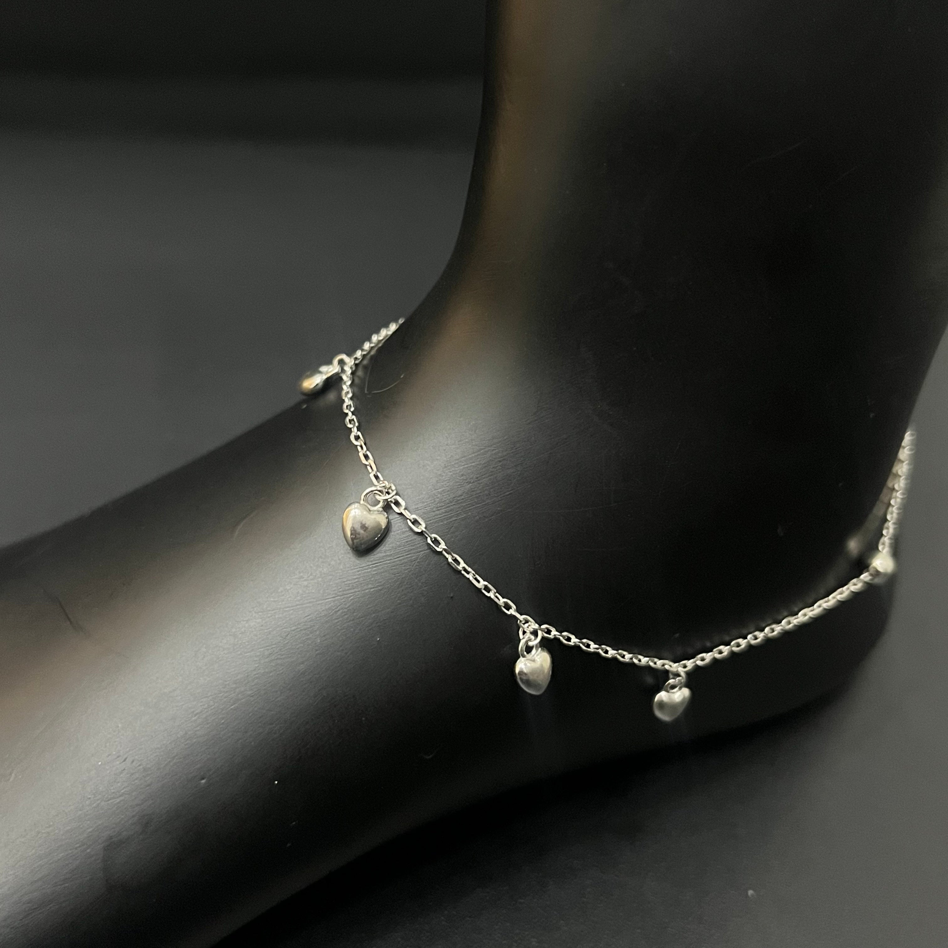 Silver Ladies Anklet Heart Charms