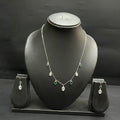 Silver Ladies Pendant Chain Set Green Crystal Floral Drop 925