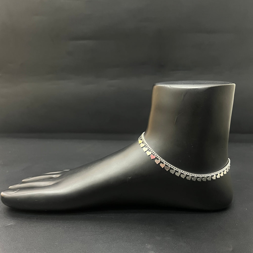 Silver Ladies Anklet Heart Charms