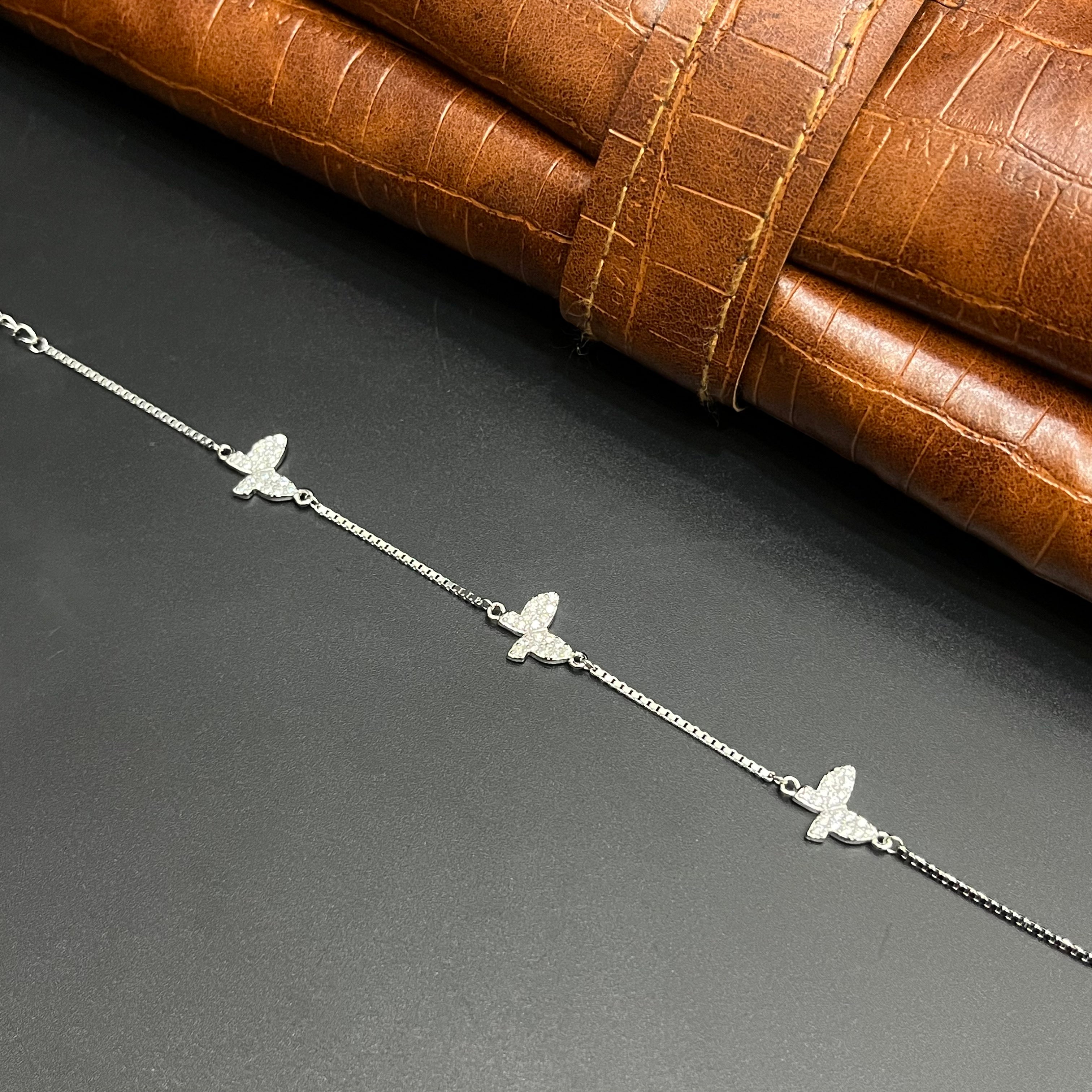 Silver Ladies Bracelet Three White Butterfly Charms 925
