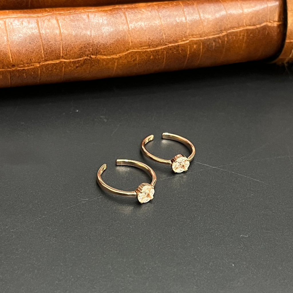 Silver Ladies Toe Rings AD Round Stones Rosegold 925