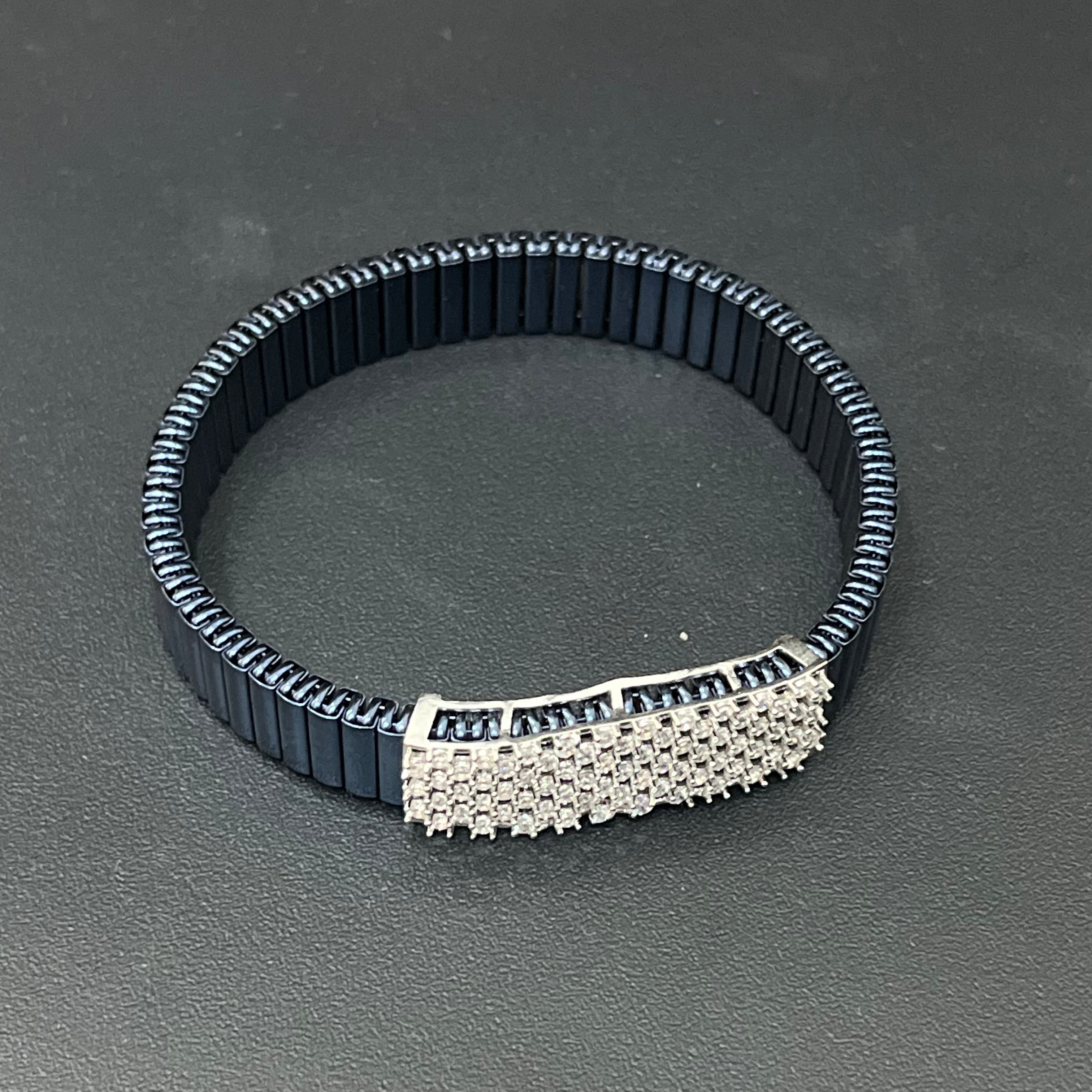 Silver Mens Flexible Barcelet Blue Band checkers 925