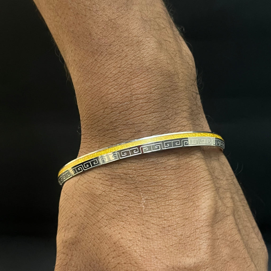 Silver Mens Kada Silver Gold Foil Lining