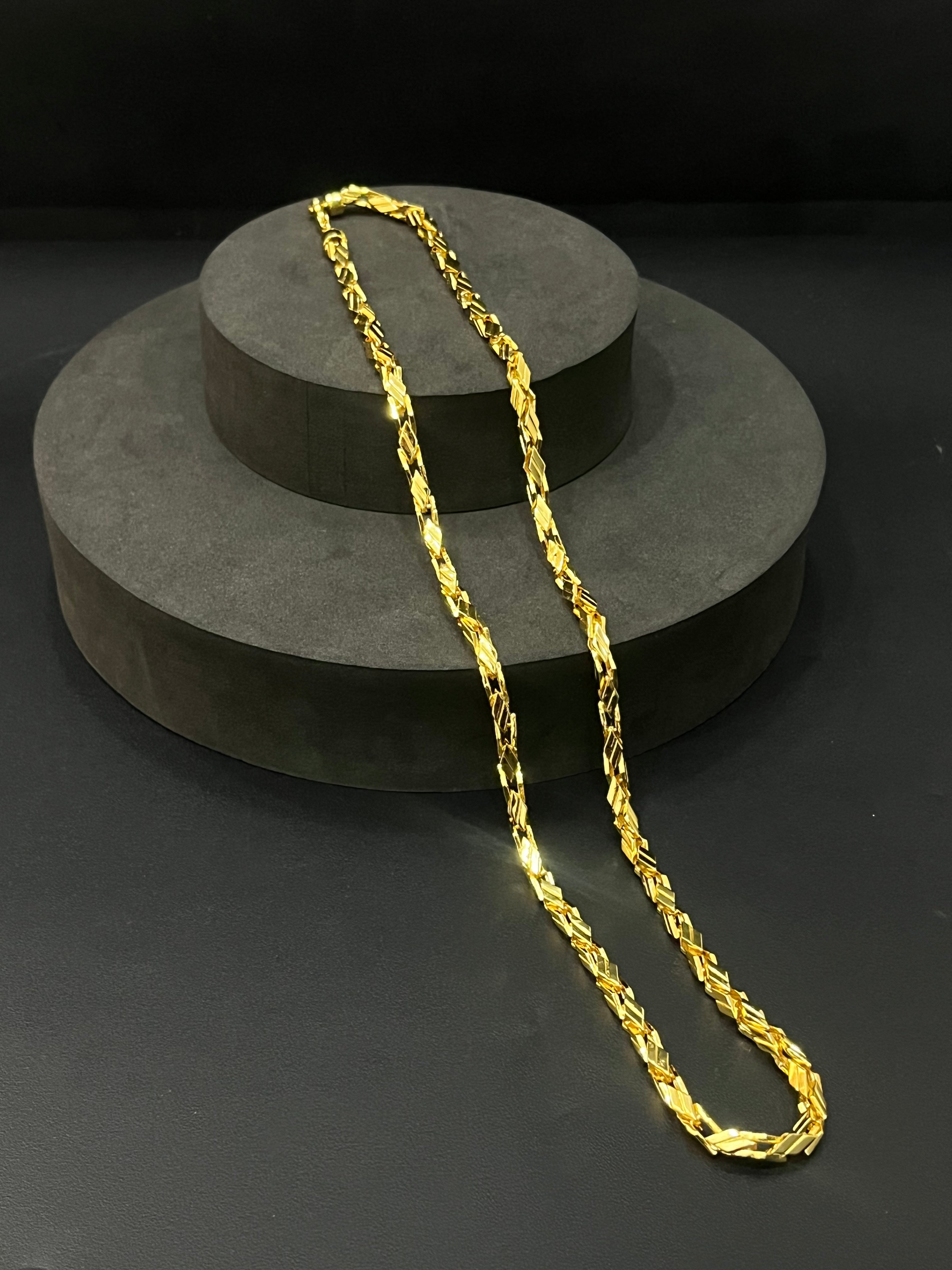 Silver Mens Kathli Stripped Chain Gold Finished Chain