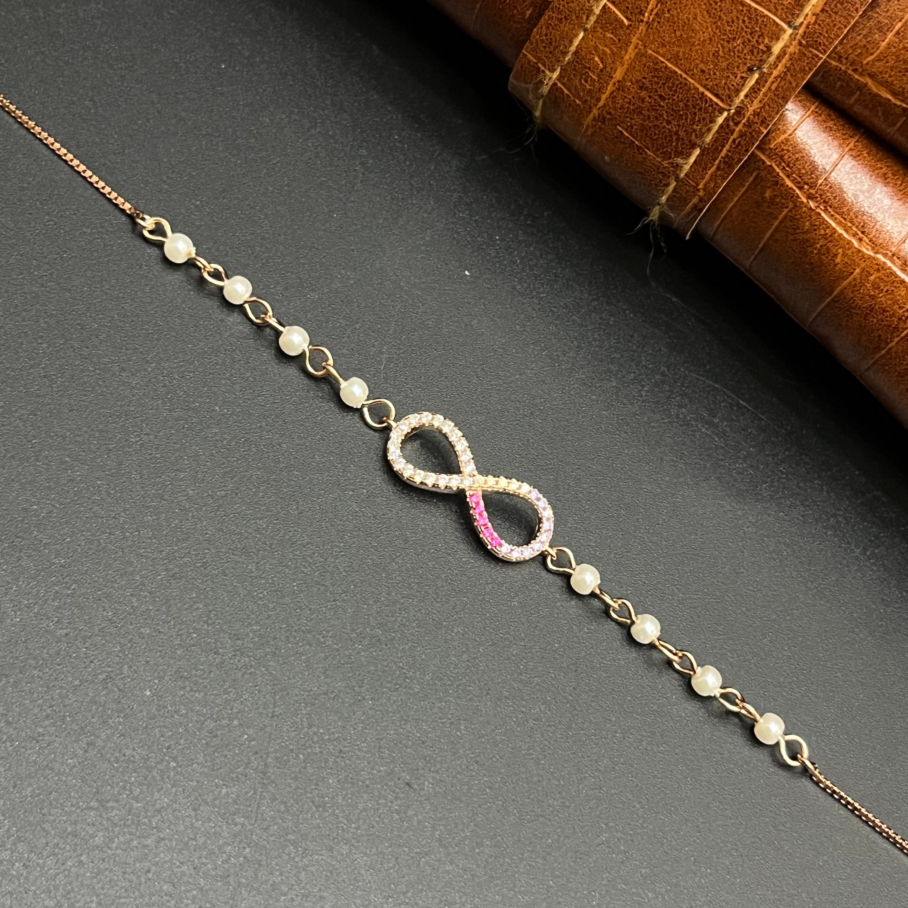 Silver Ladies Bracelet Infinity Half Pink White Beads Rose Gold 925