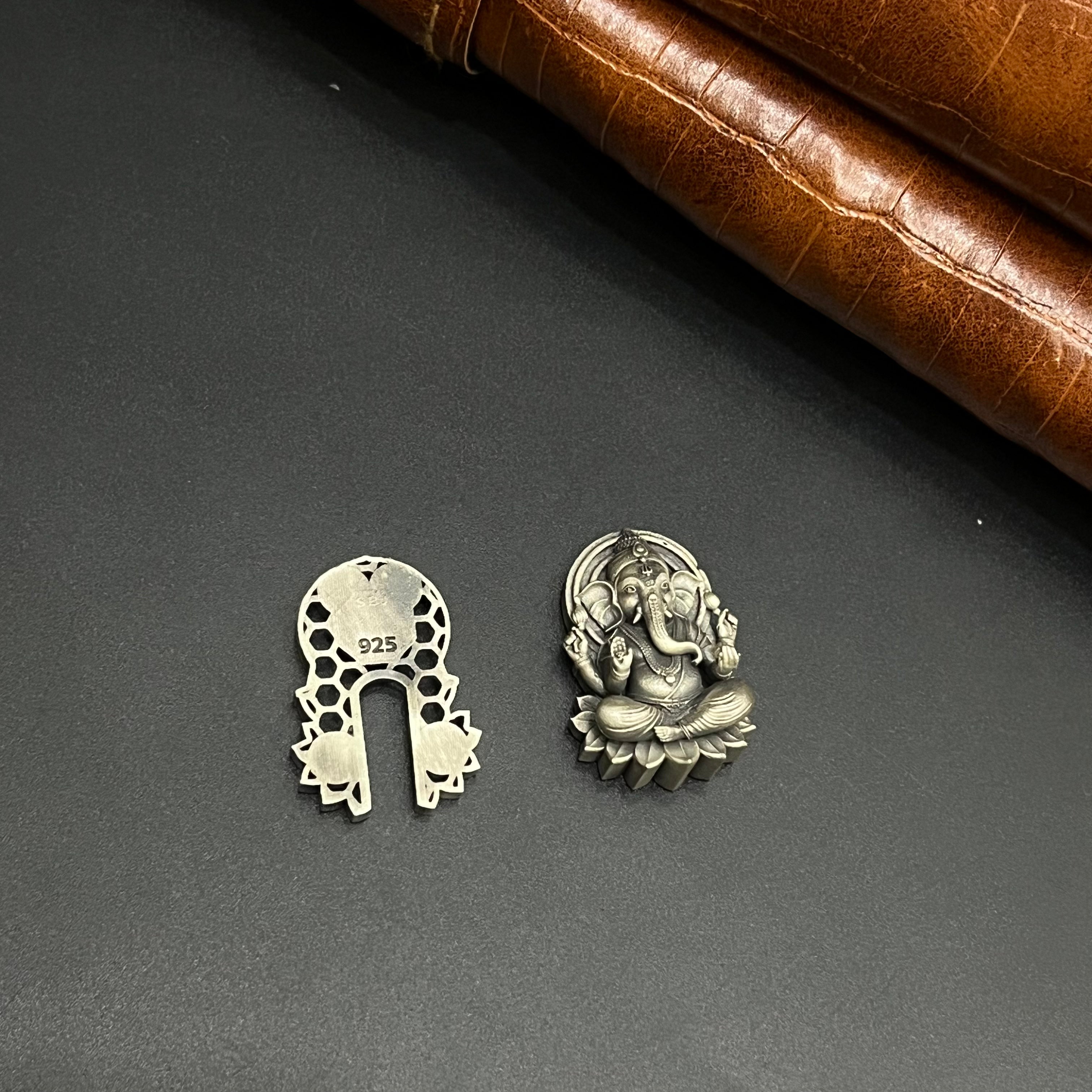 Silver Mens Brooch Antique Ganesha 925