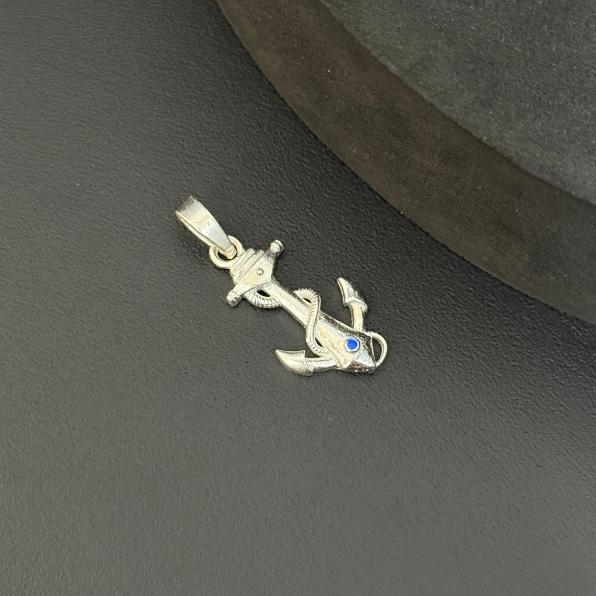 Silver Pendant  Blue Stone Anchor