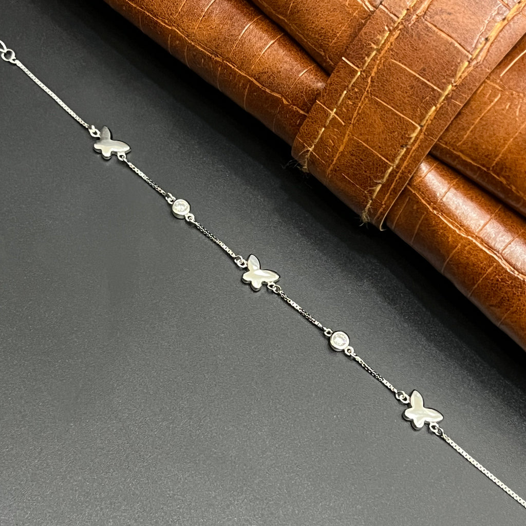 Silver Ladies Bracelet Triple Butterfly White Stone 925