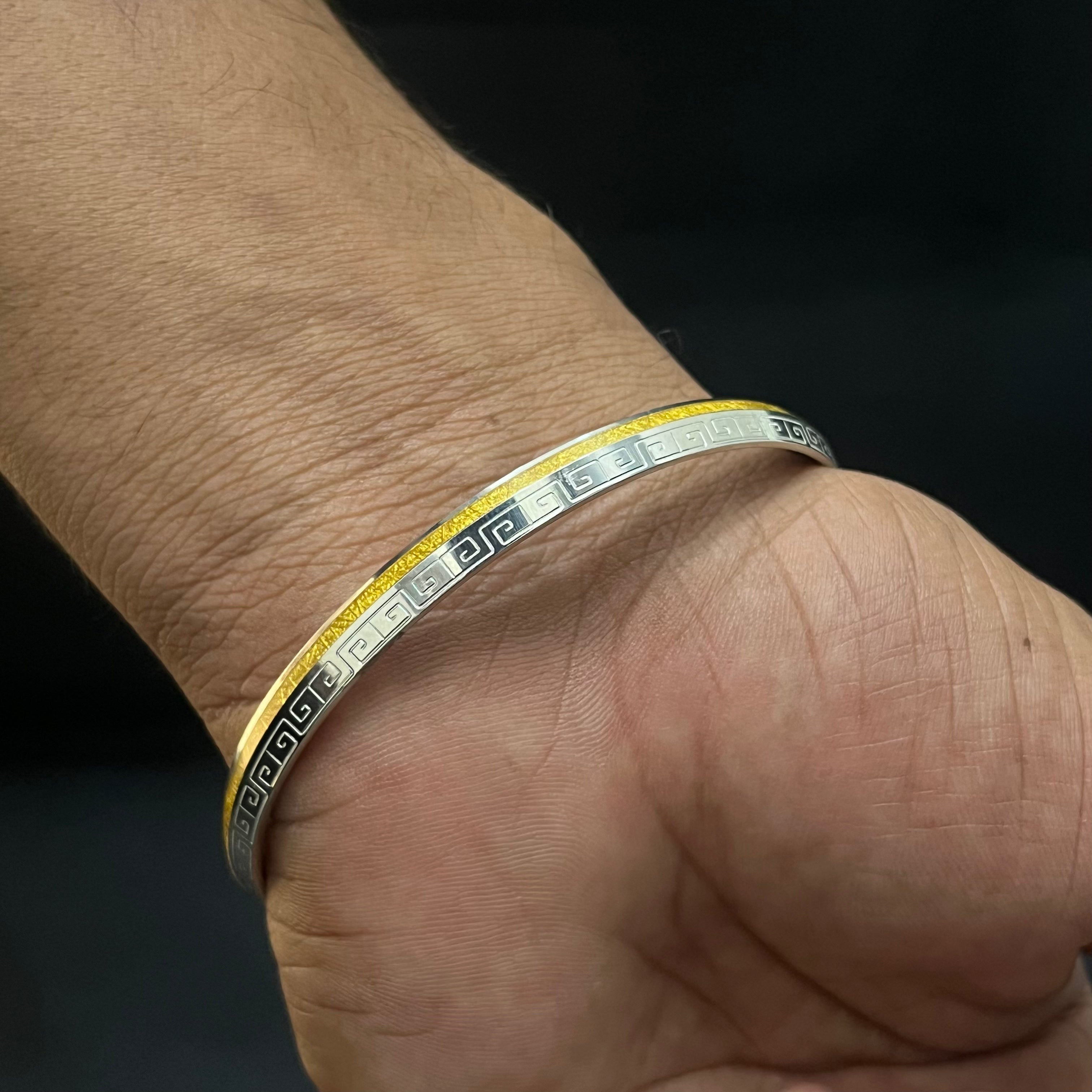 Silver Mens Kada Silver Gold Foil Lining