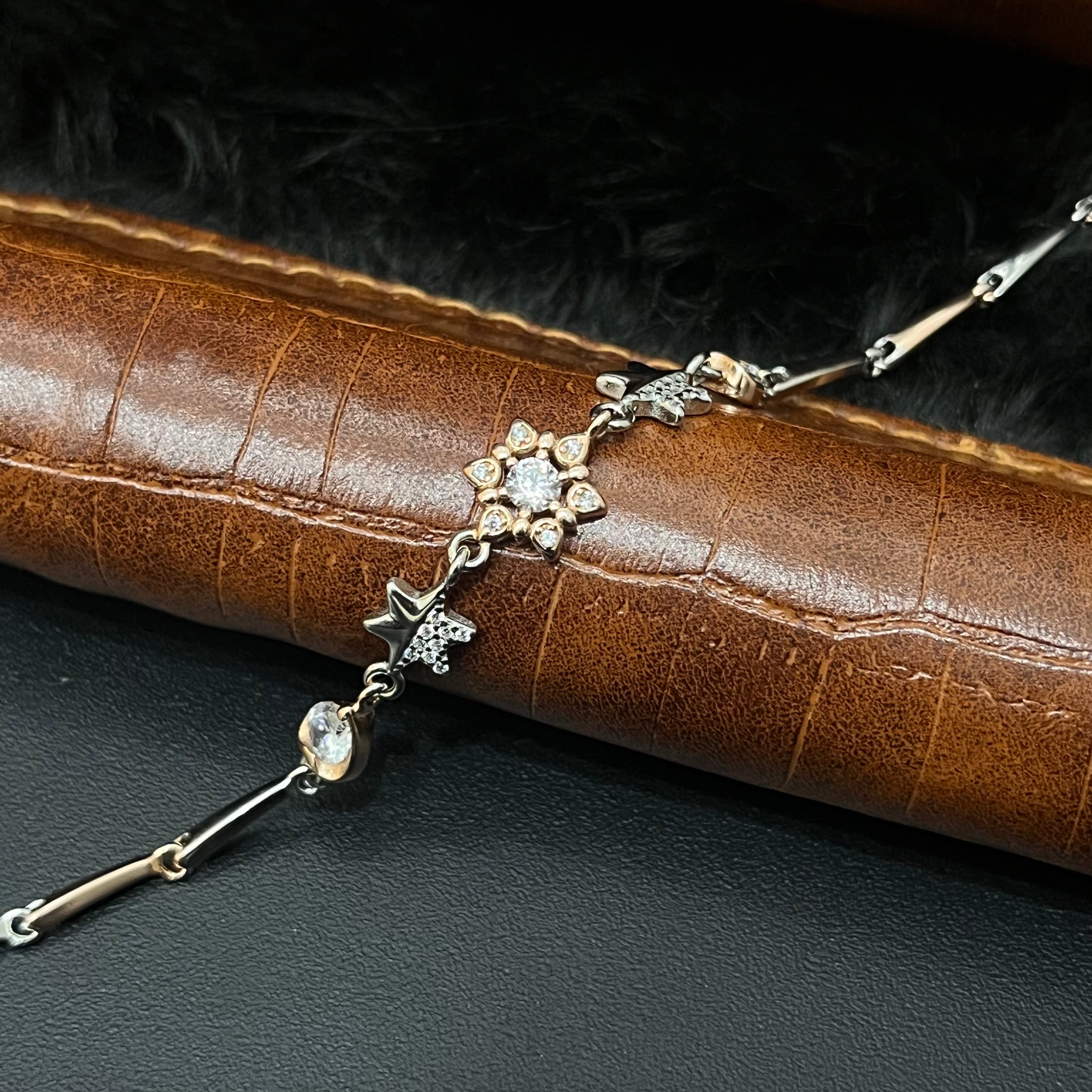 Silver Ladies Bracelet flowers Two Tone