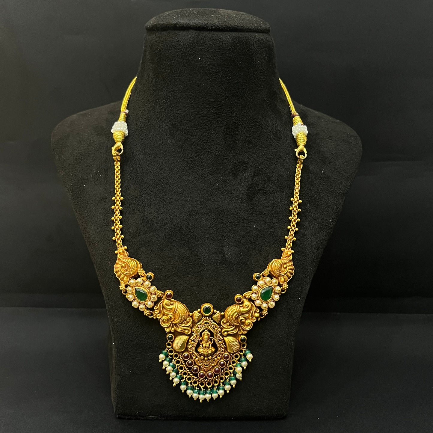 Silver Necklace Antique Finished Lakshmi With Beads