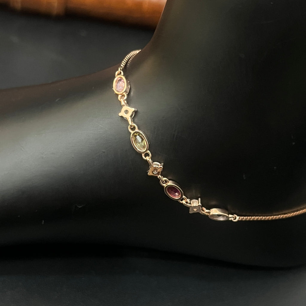 Silver Ladies Anklet Multi Crystal Rosegold 925