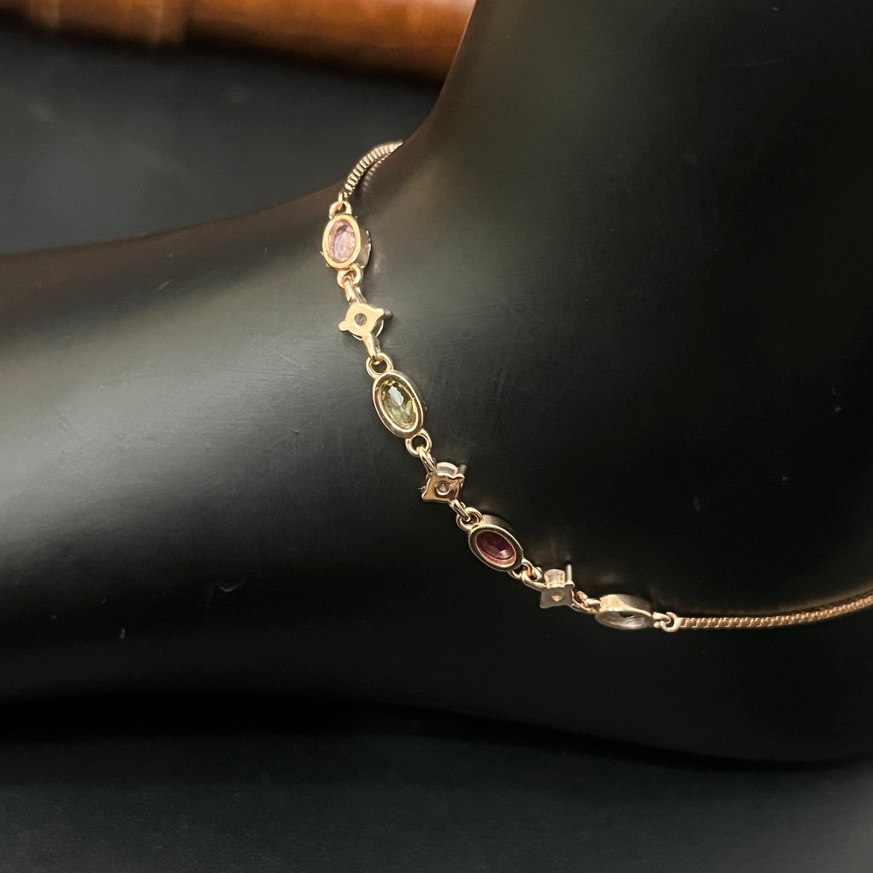 Silver Ladies Anklet Multi Crystal Rosegold 925